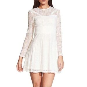 Bardot Tiana White Lace Long Sleeve Mini Dress